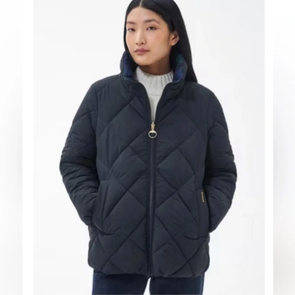BARBOUR Hudswell Reversible Quilted Jacket Black/Green Size 12
